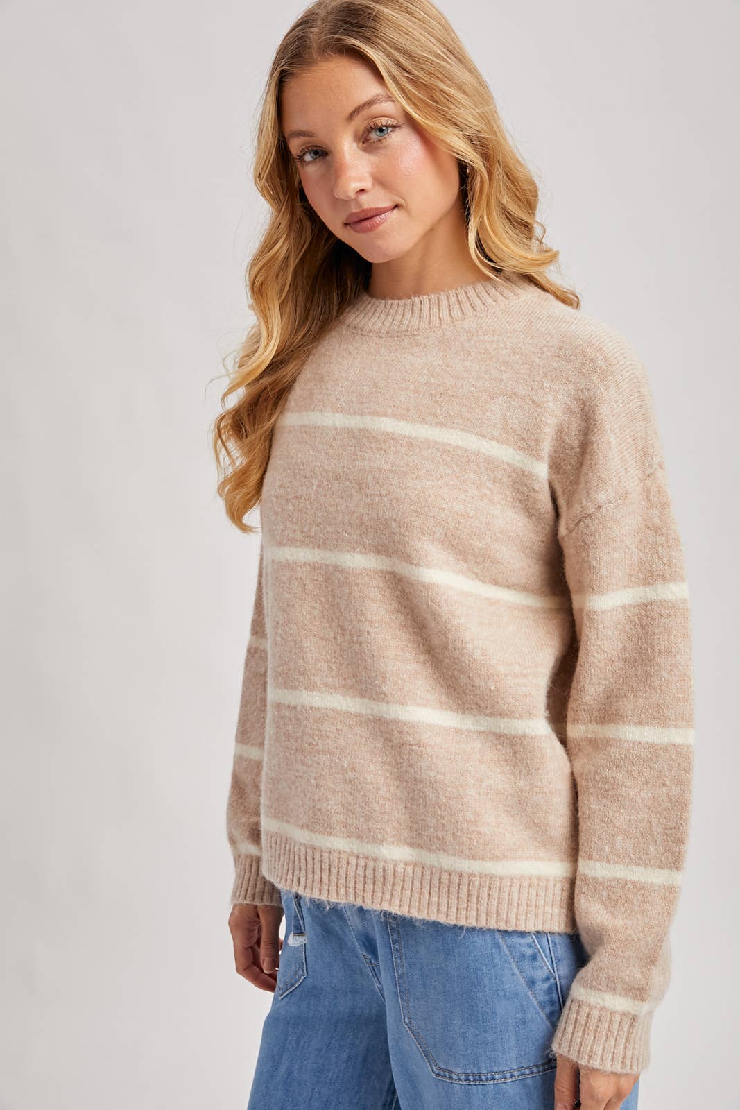 STRIPED FUZZY SWEATER