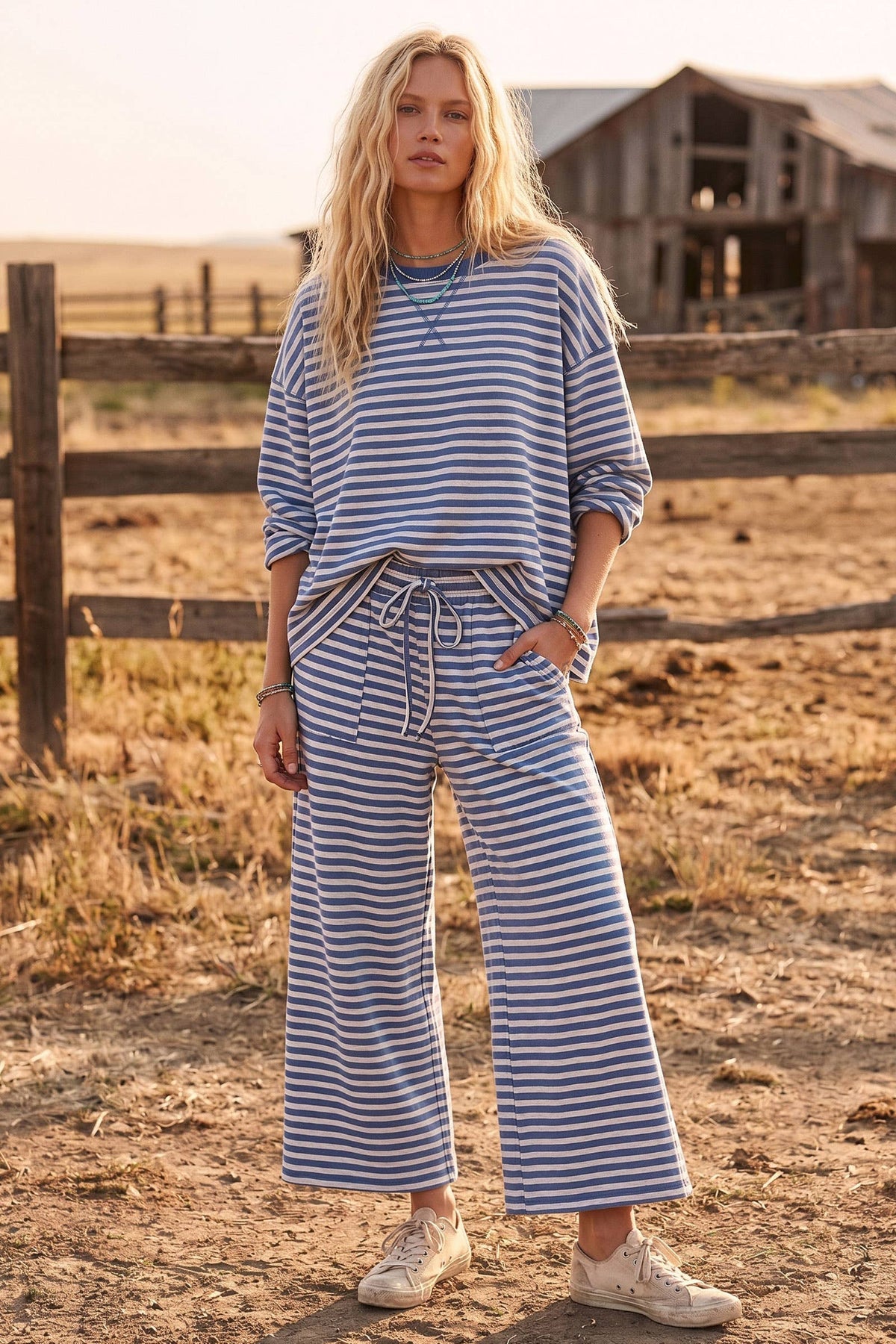 Striped Oversized Top & Wide Leg Pants Set