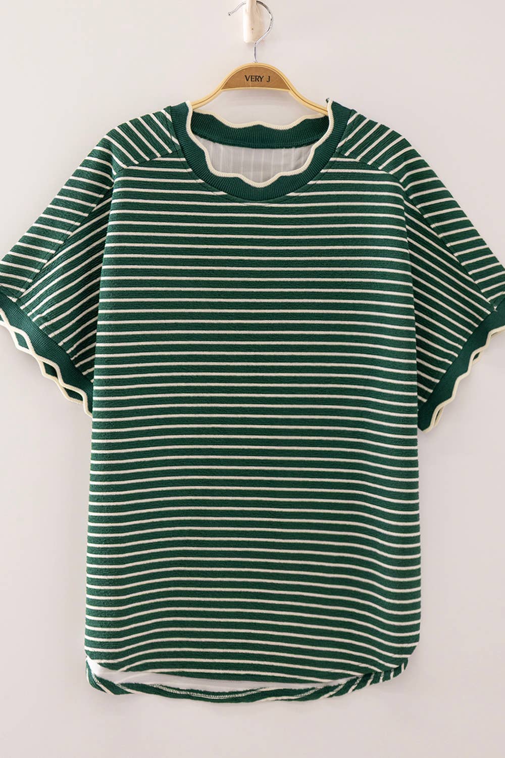 Scallop Trim Striped Top