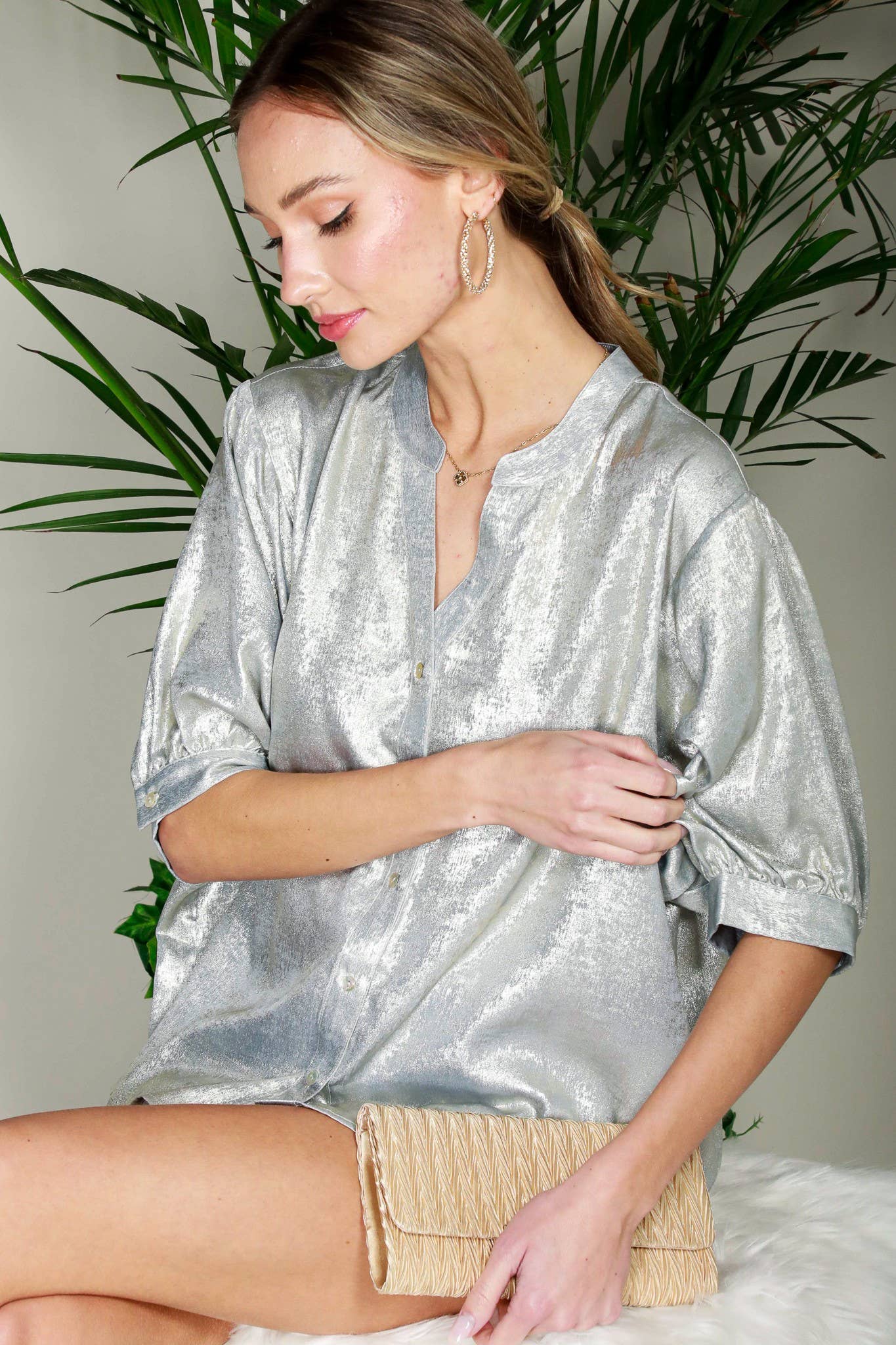 Shelly Metallic Woven Top