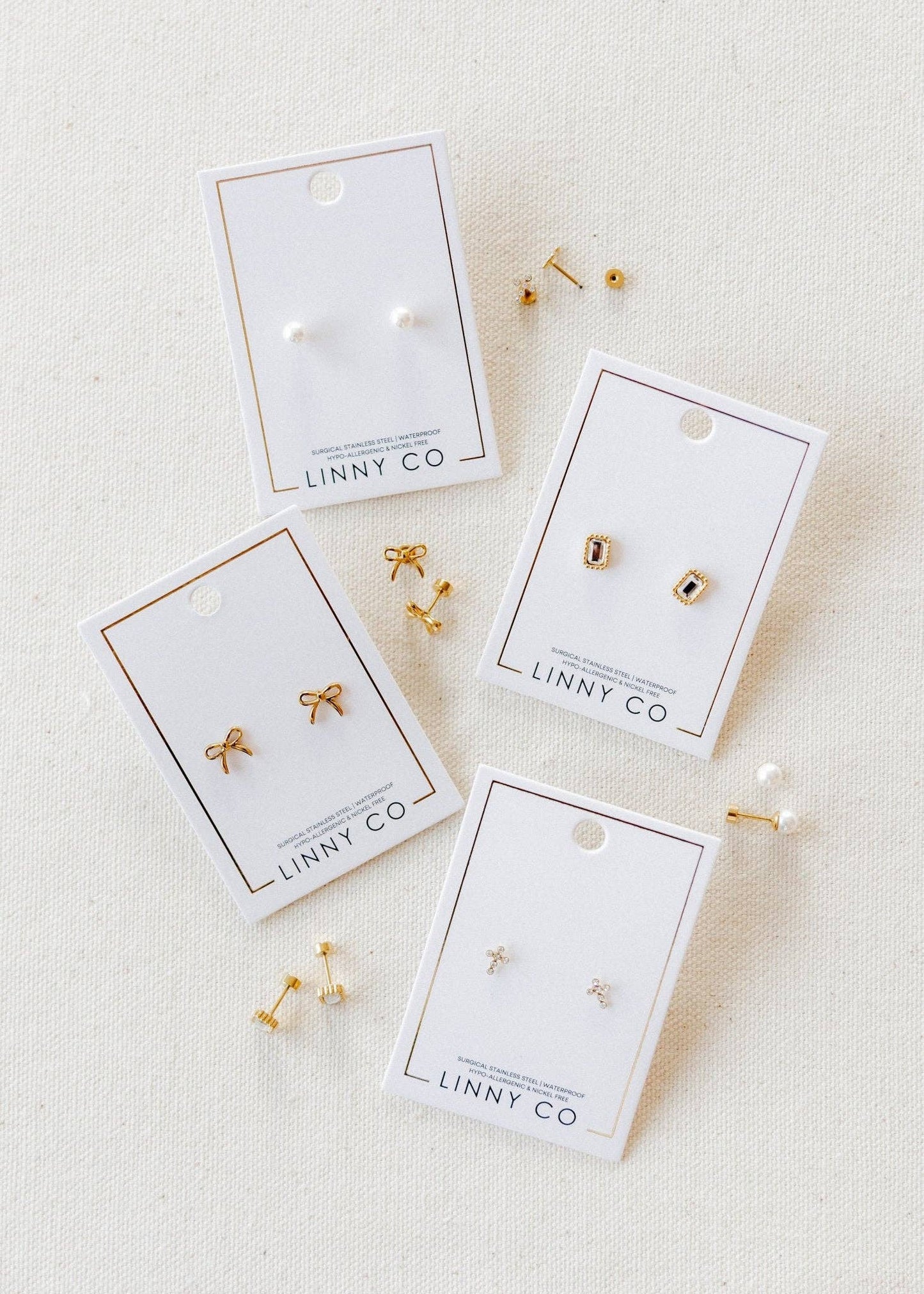 Screwback Stud Earrings - Clara Cross Gold Sparkle