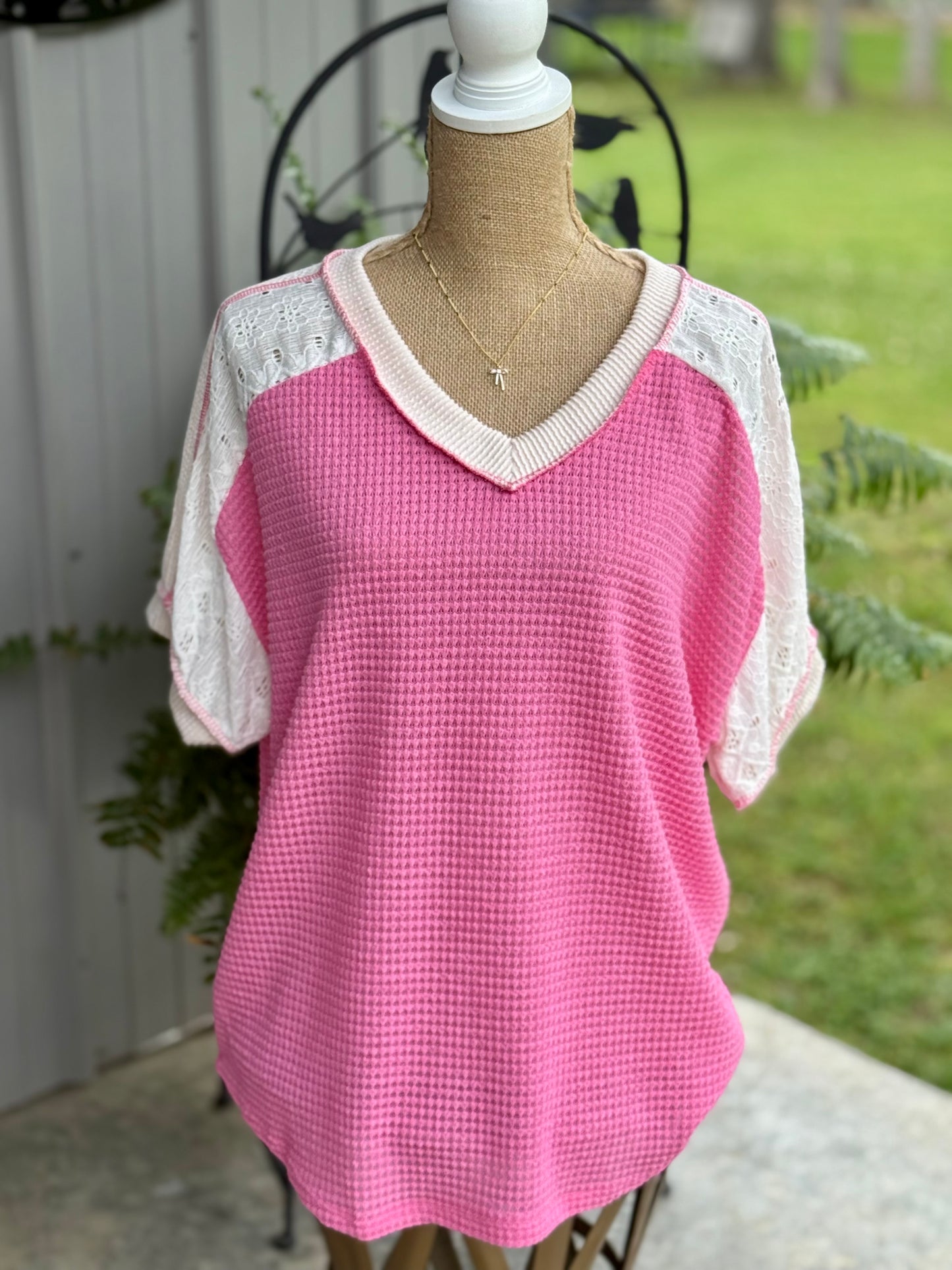 Dawn Color Block Waffle Knit Lace Detail Plus Top - Milly's Boutique