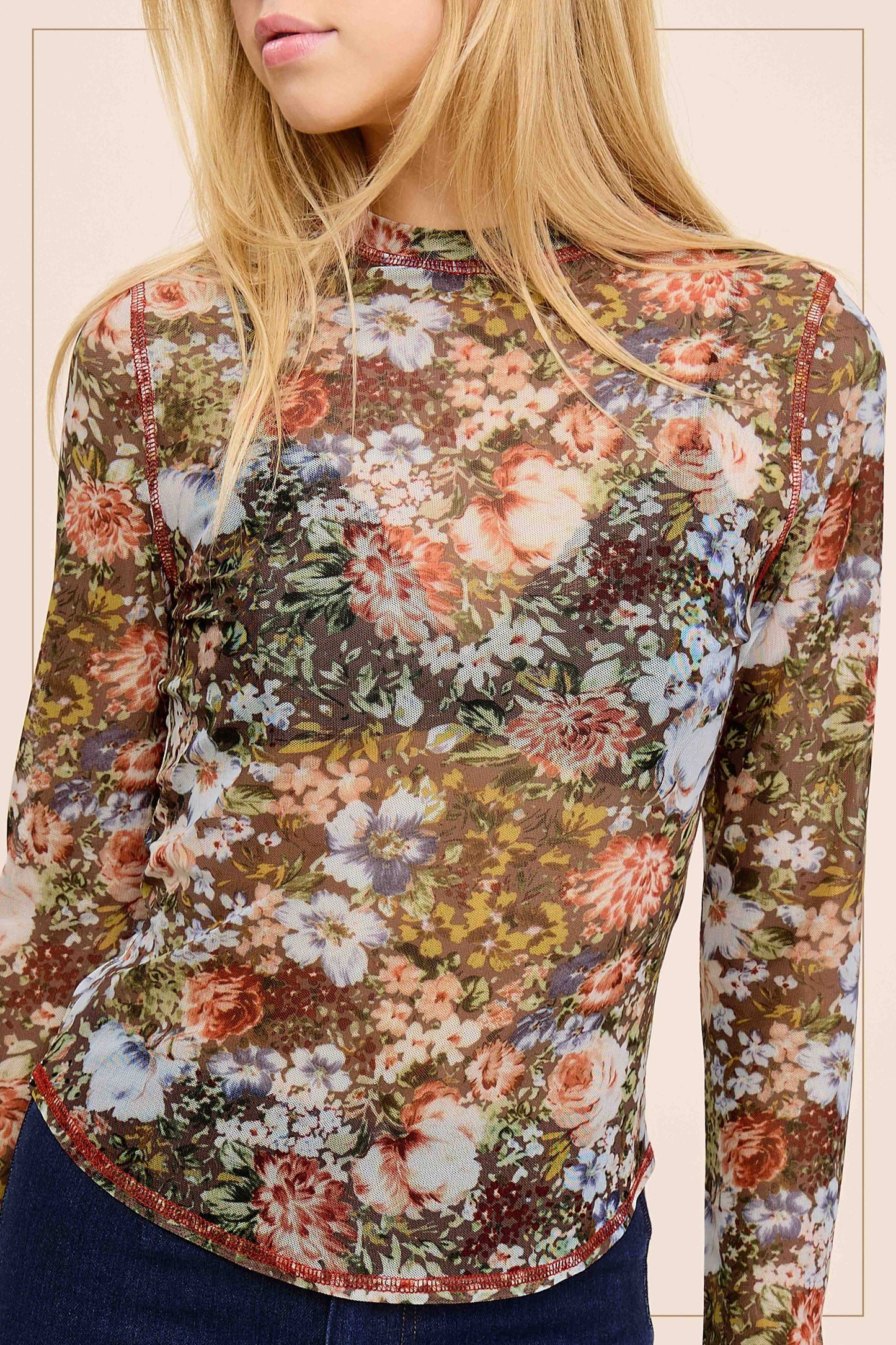 Semi Sheer Floral Layering Top