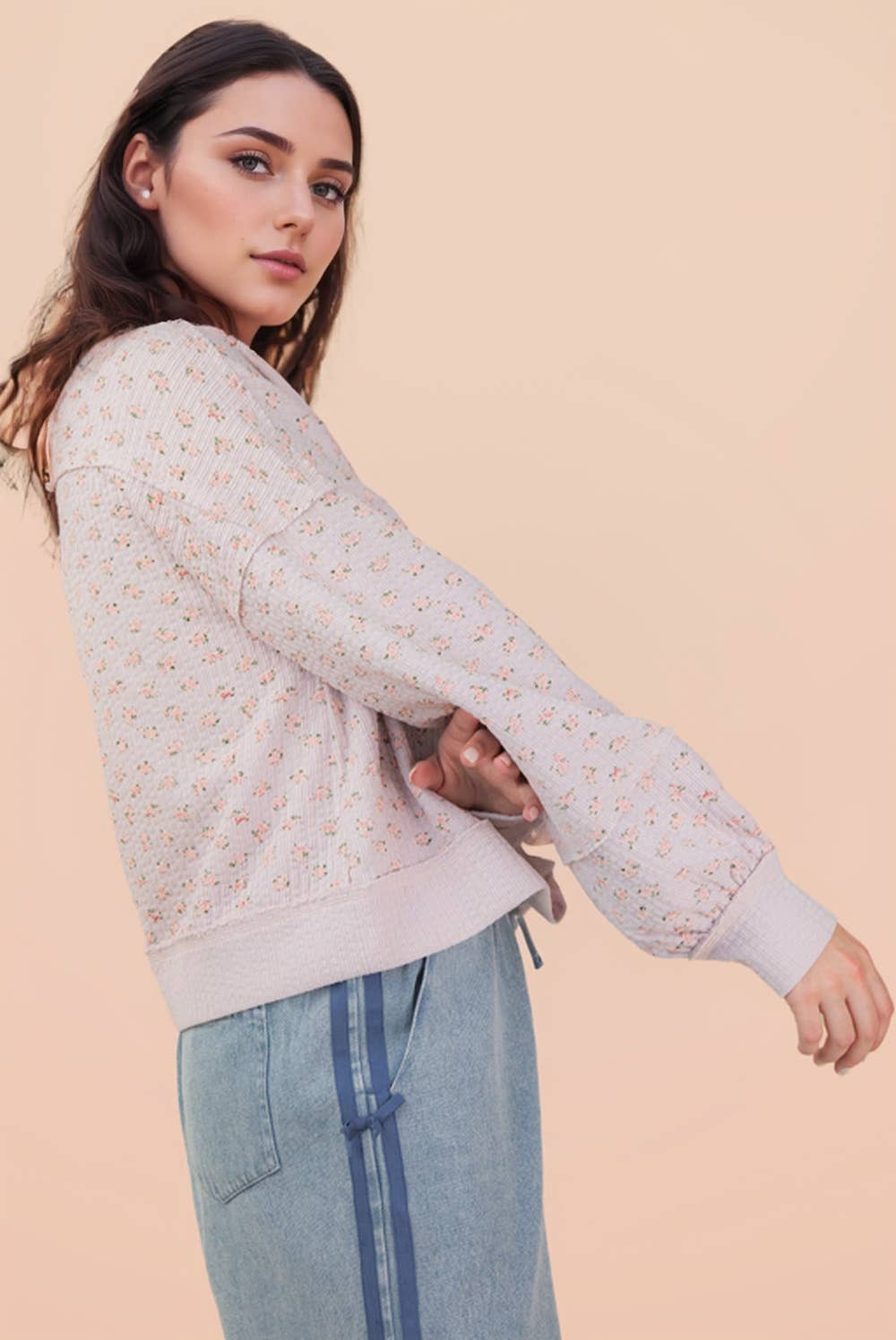 Floral Printed Casual Knit Top: