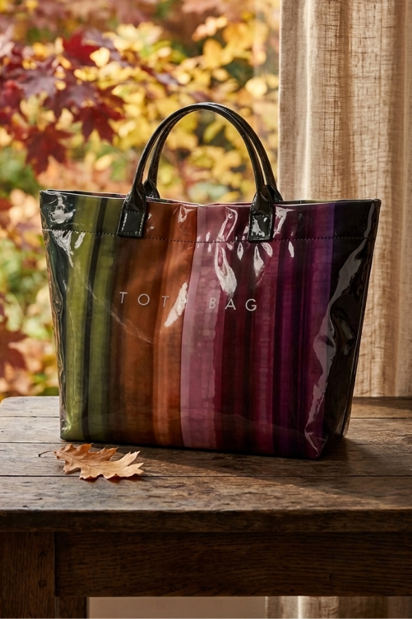 Multicolor Striped Vinyl Tote Bag