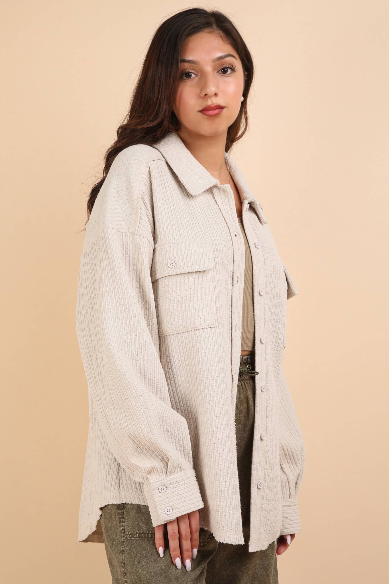 Oversized Casual Textured Shacket Jacket