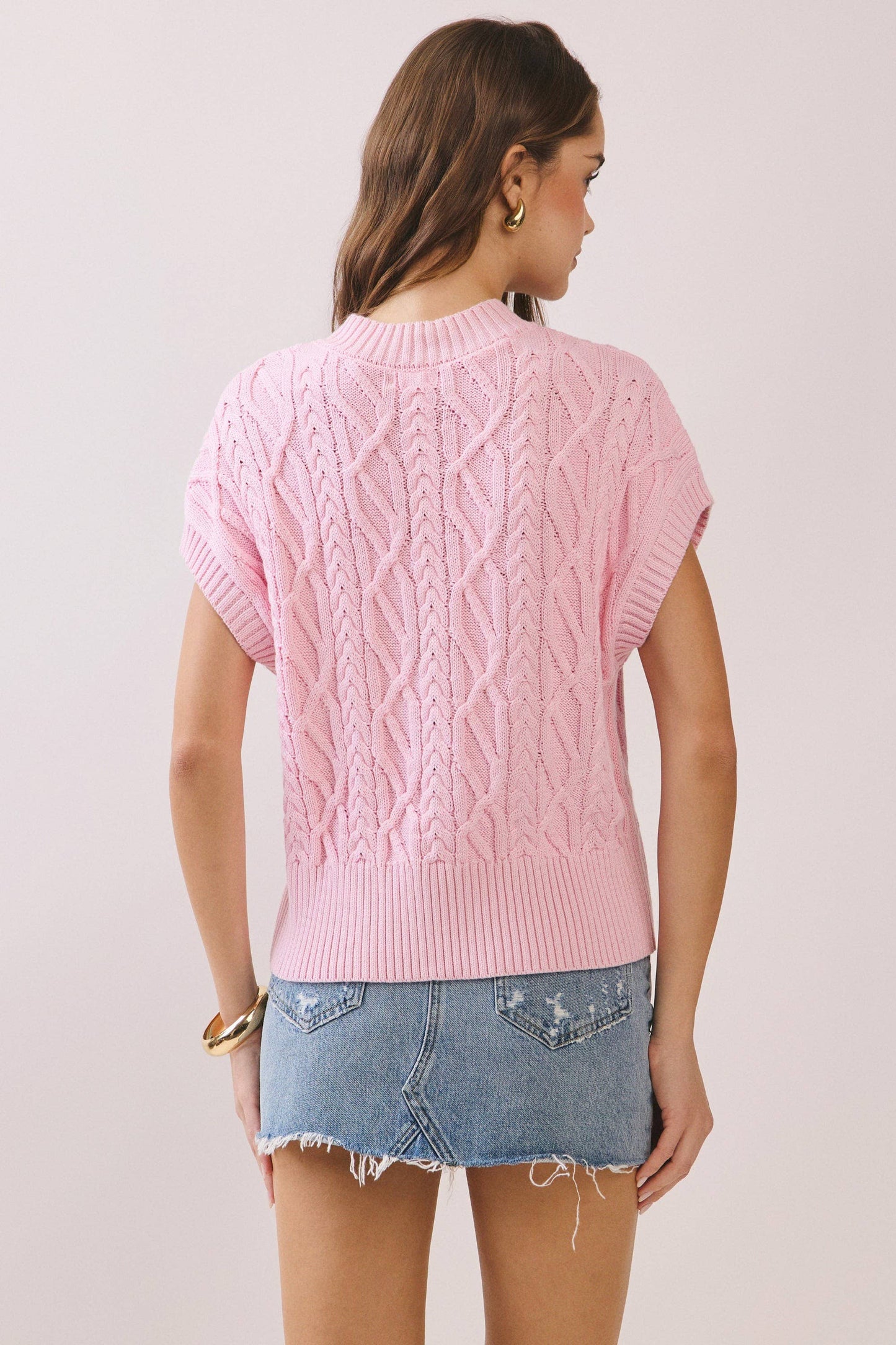 Ribbed Sleeveless Cable Sweater