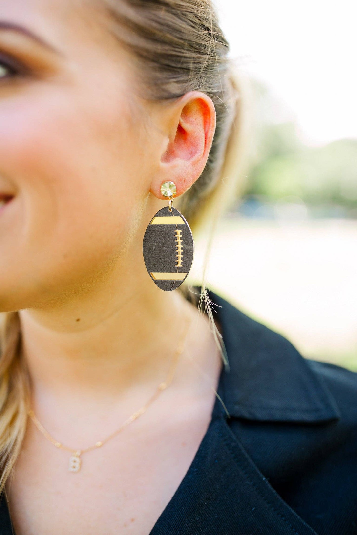 Black and Gold Acrylic Football Earrings