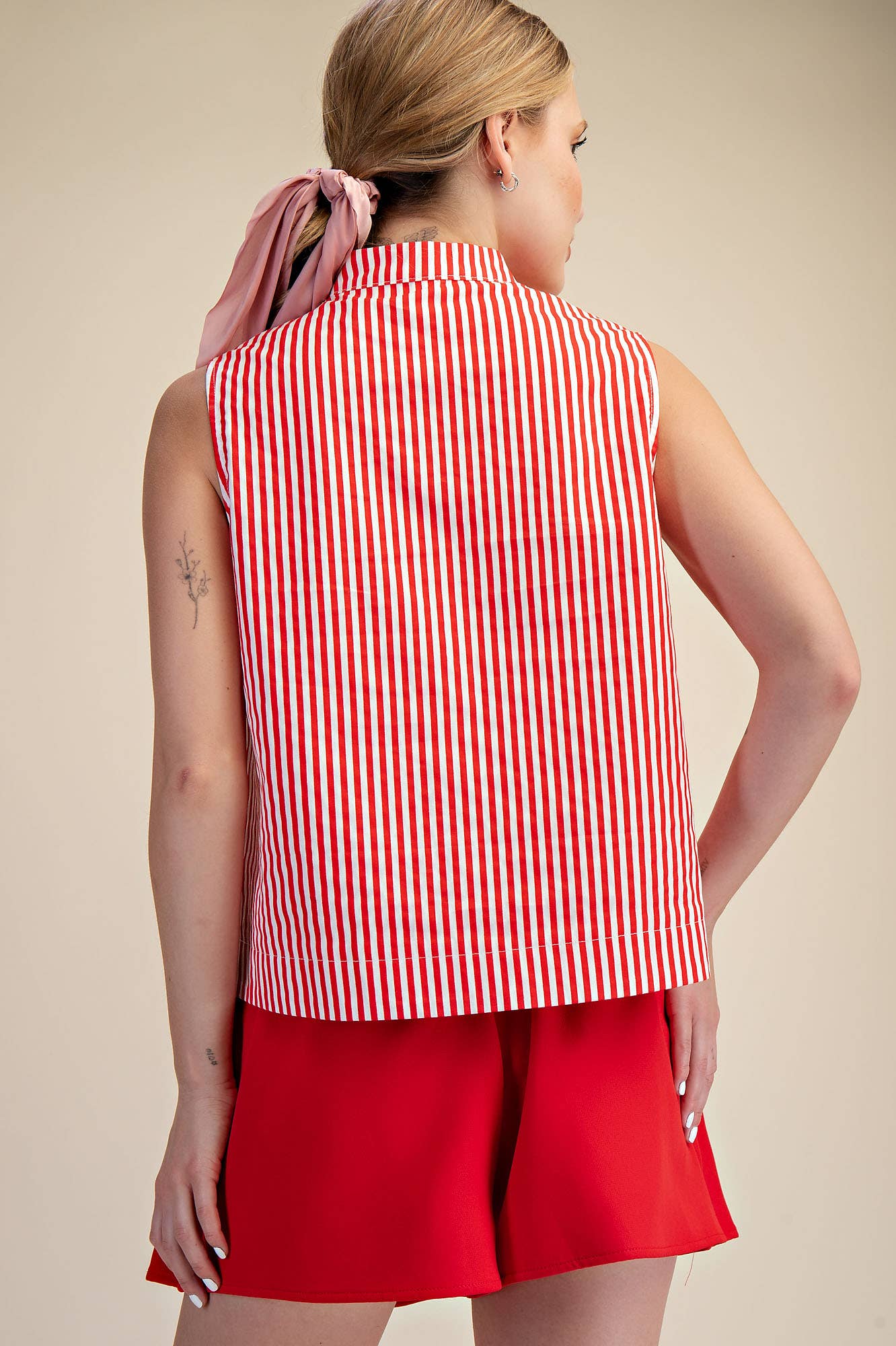 Jada Striped Sleeveless Collared Top
