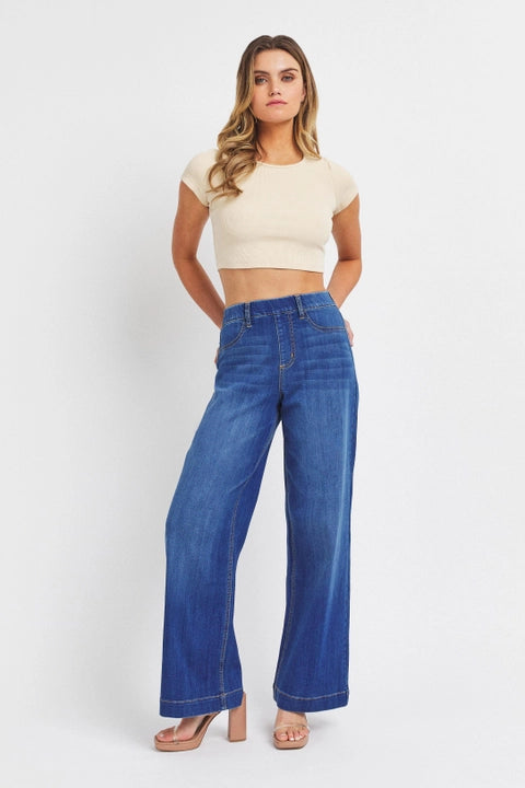 Cello High Rise Pull-On Wide Leg Jeans