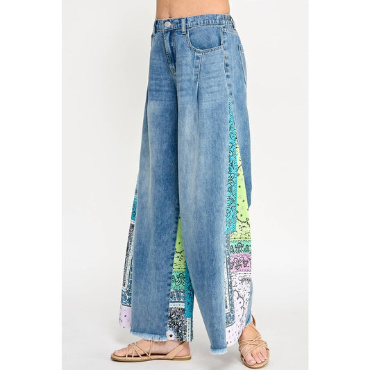 Denim and Paisley Palazzo Pants - Milly's Boutique