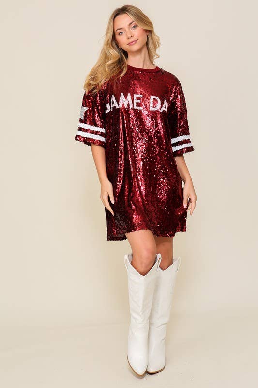 Game Day Sequin Shirt Dress