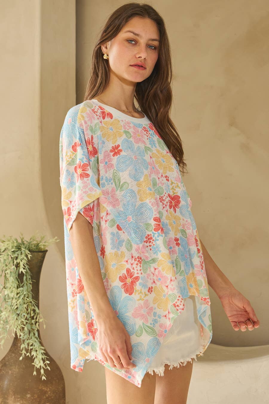 Jerri Batwing Plus Floral Top