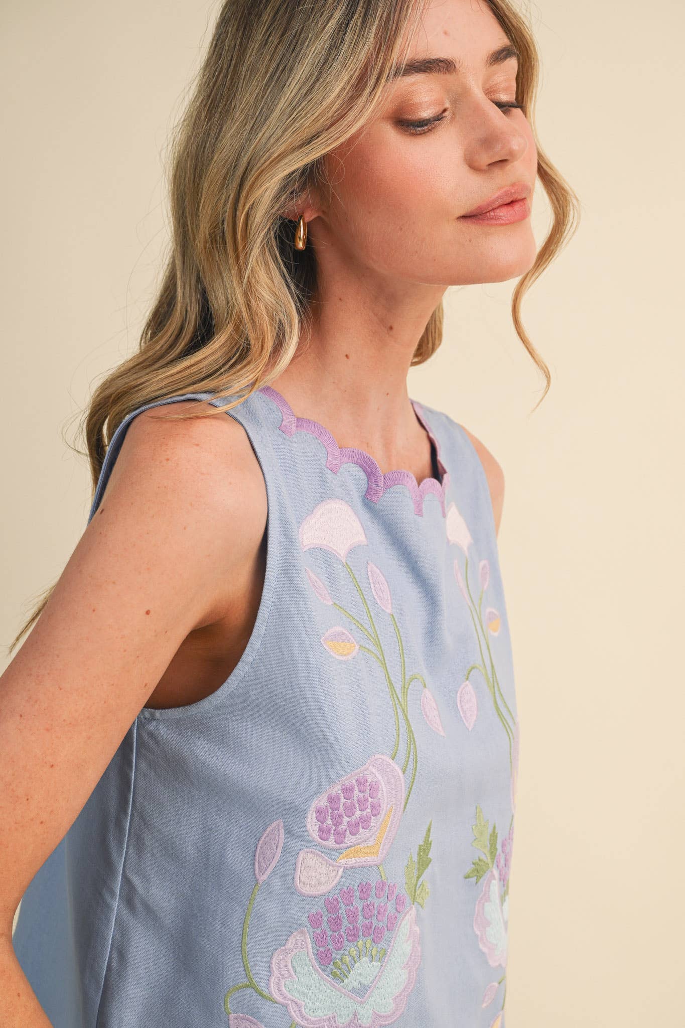 Maddi Floral Embroidery Scalloped Tank
