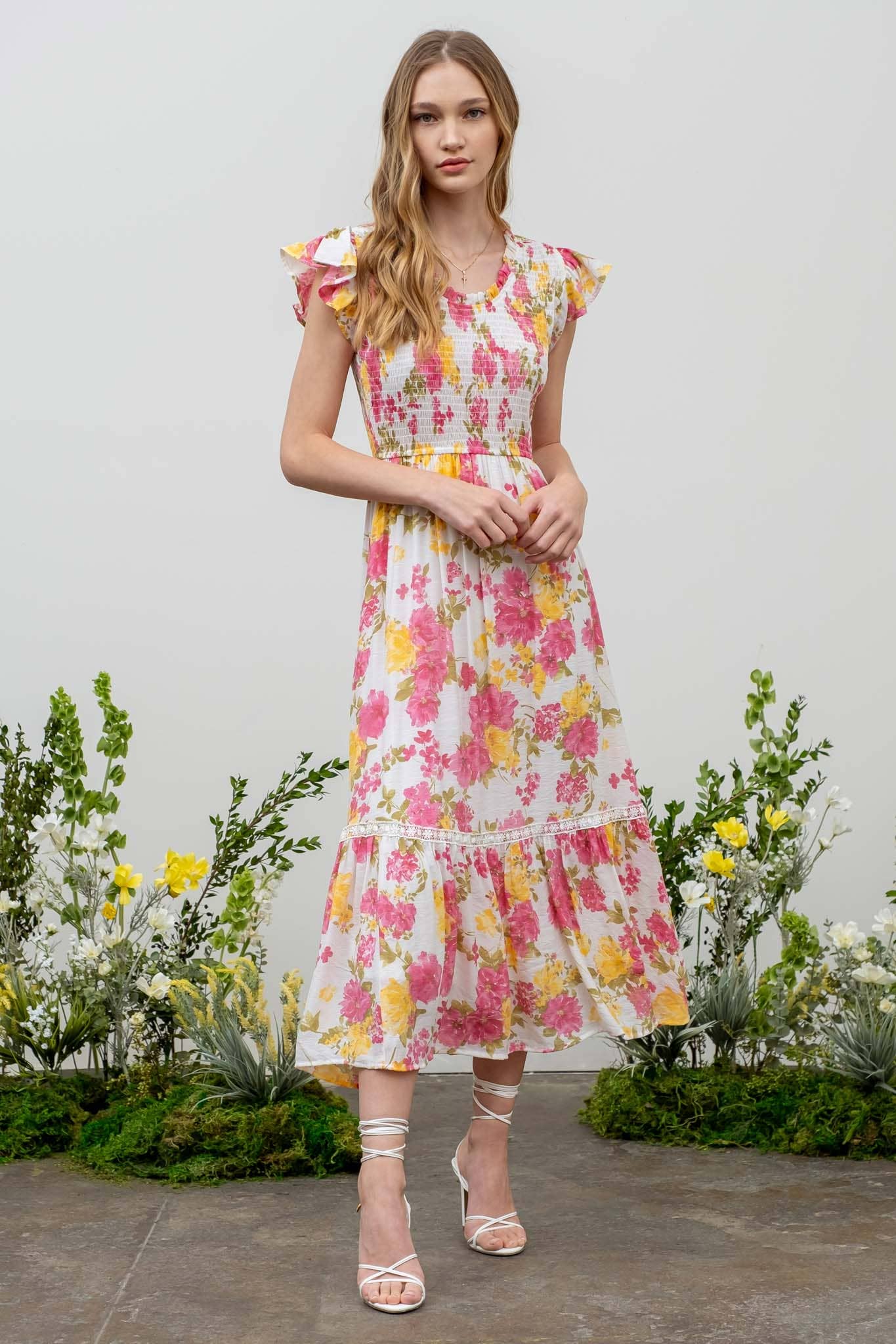 Ashlee Floral Smocked Midi Dress