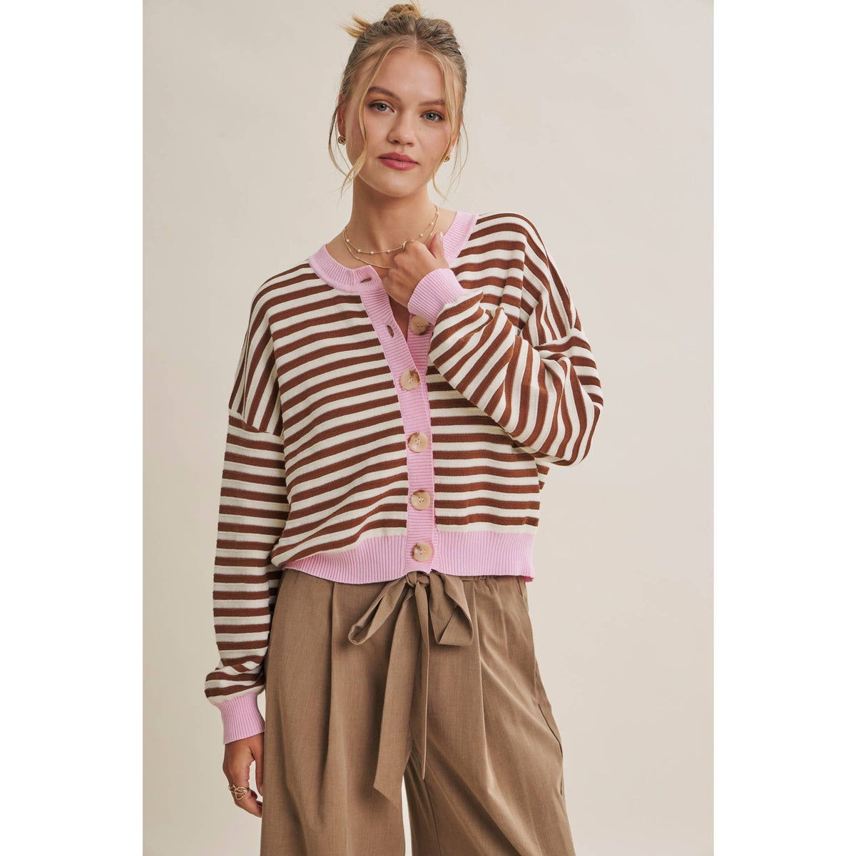 Pink Latte Stripe Cardigan