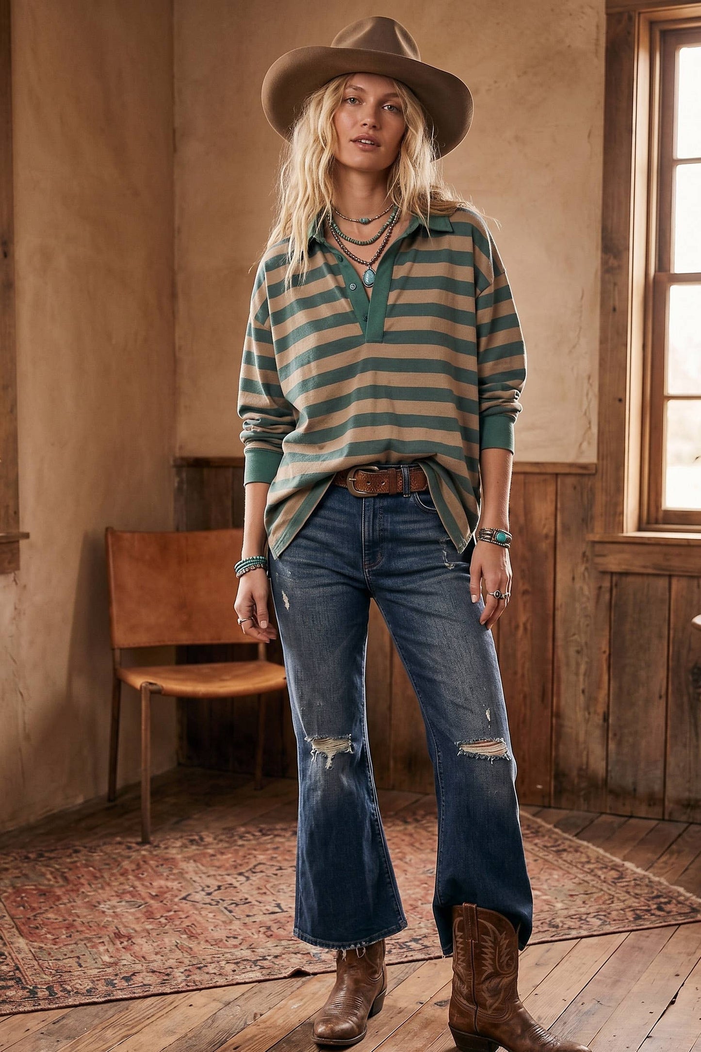 Helen Oversized Stripe Rugby Polo Top