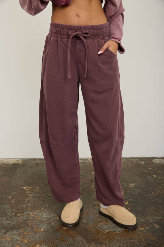 Smocked Waist Drawstring Barrel-Leg Sweatpants