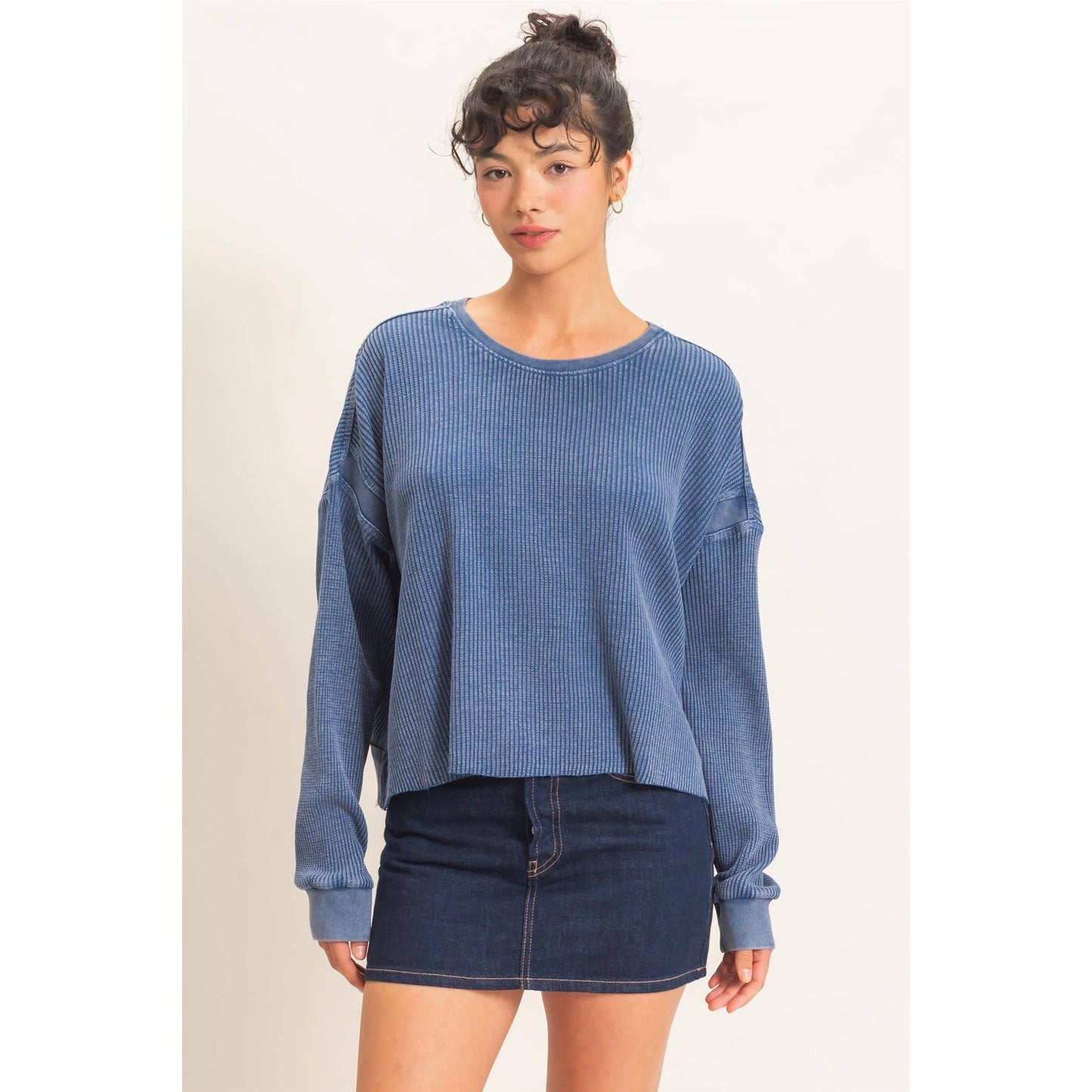 Mineral Wash Waffle Open Back Top