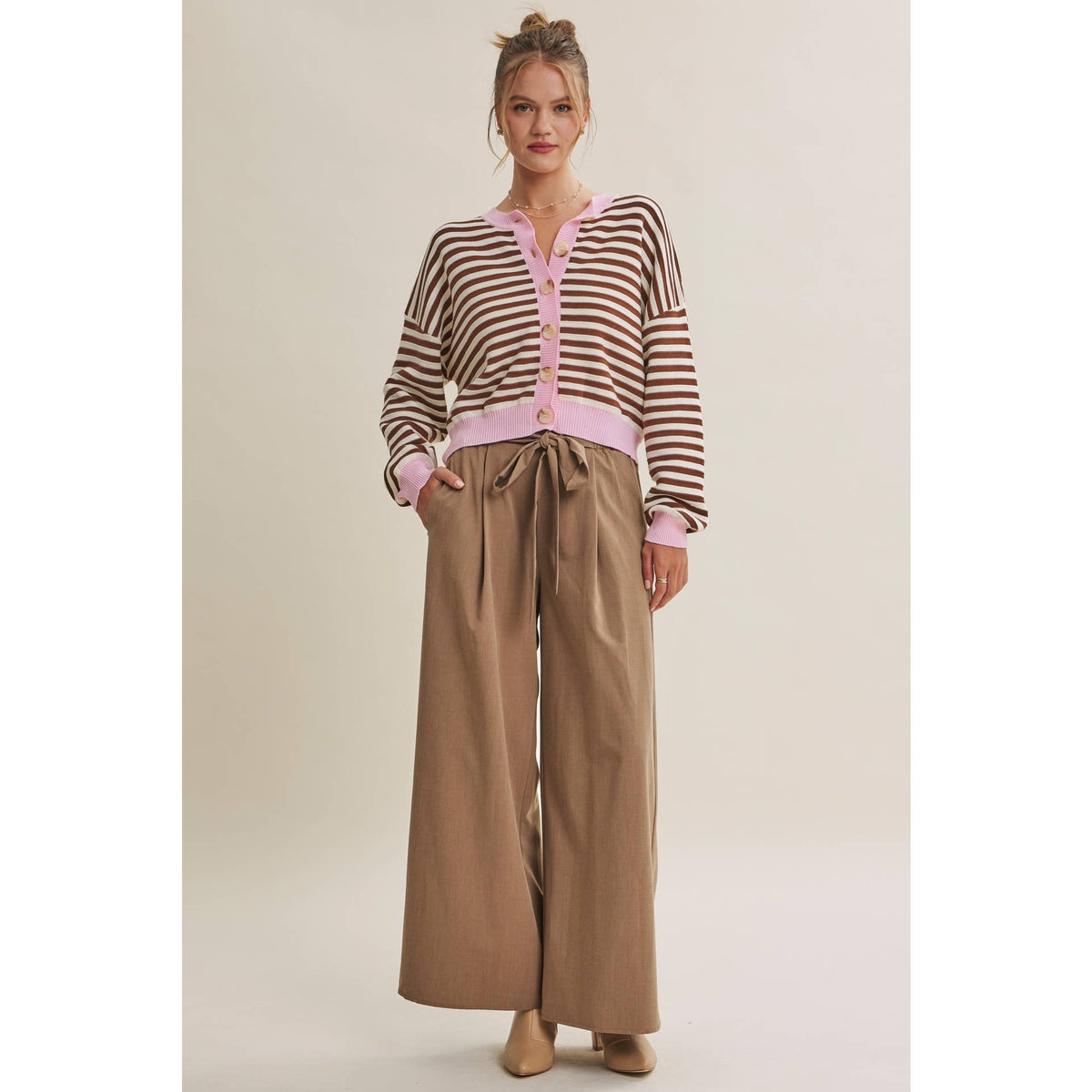 Pink Latte Stripe Cardigan