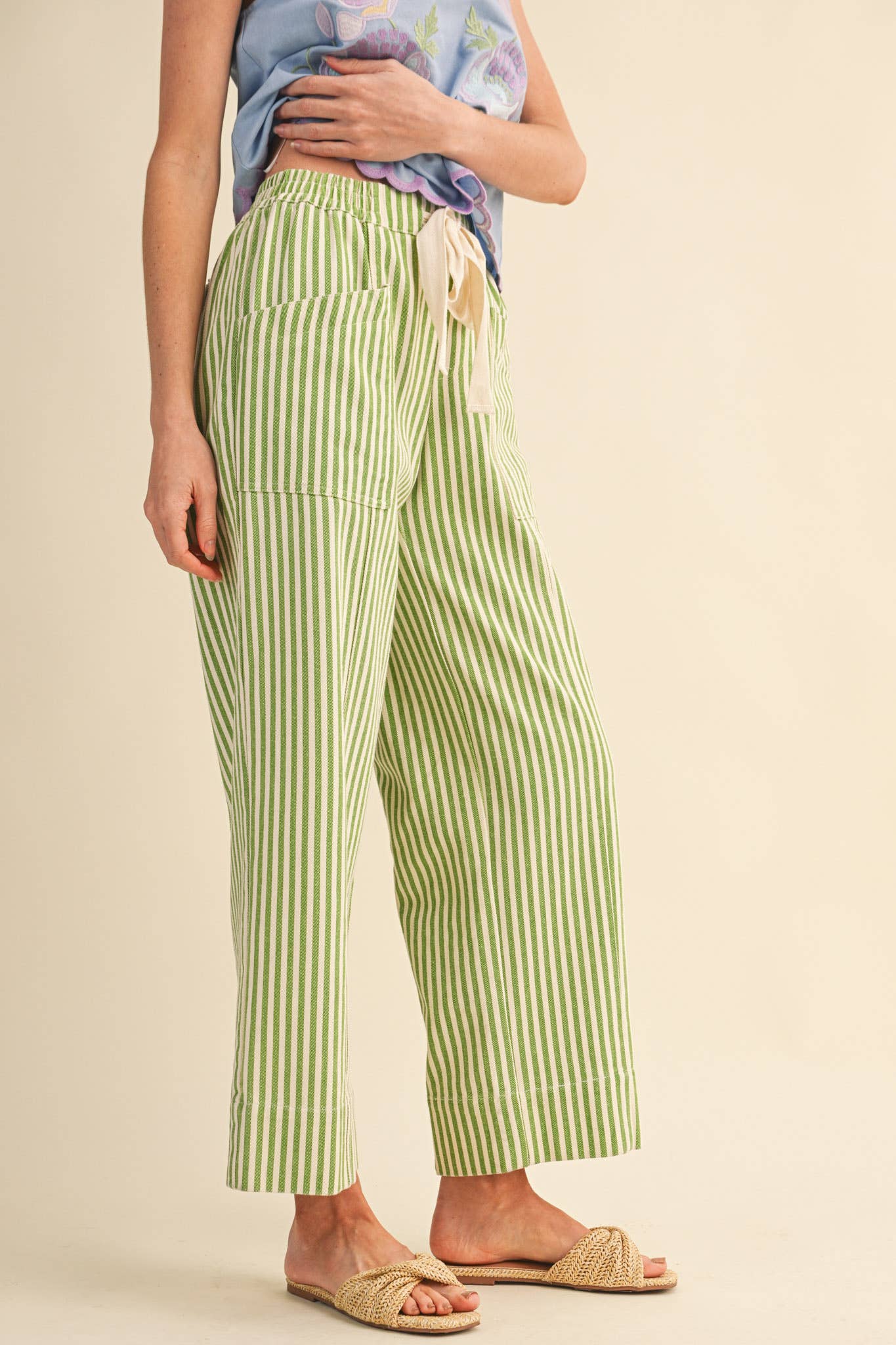 Striped Drawstring Pull On Pants