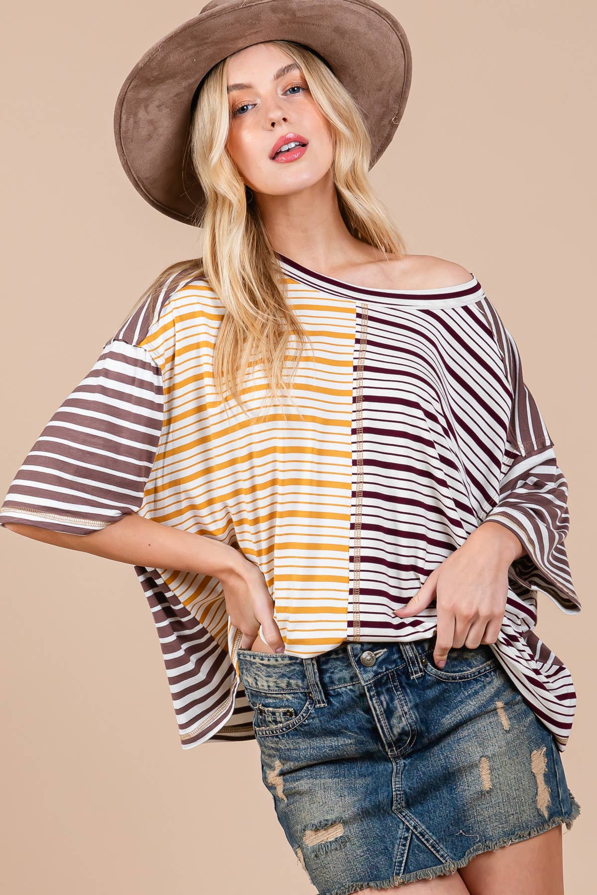 Julie Striped Knit Oversized Tee