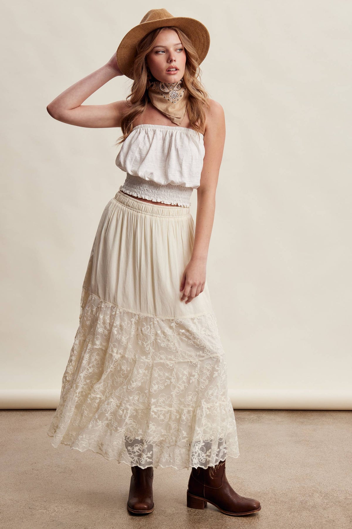Lace Tiered Maxi Skirt