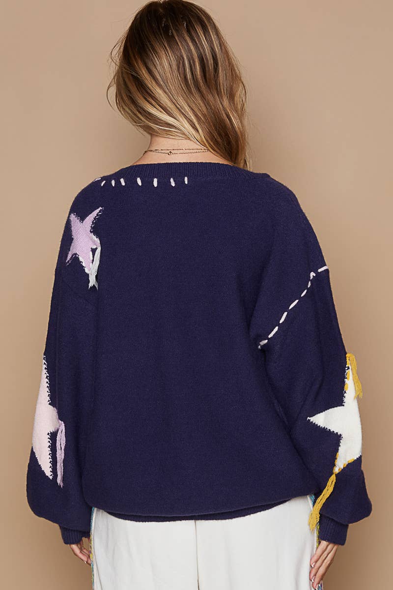 Star Fringed Oversized Sweater