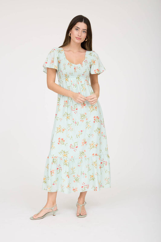 Lori Bell Sleeve Smocked Midi Dress