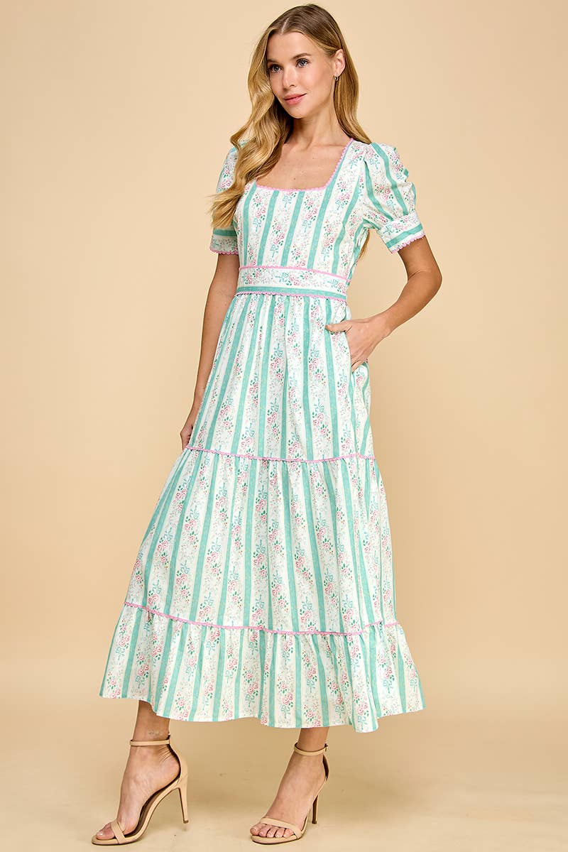 Victoria Striped Floral Midi Dress