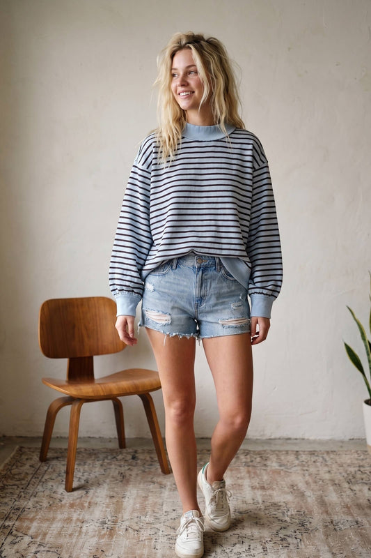 Sonny Oversized French Terry Striped Pullover