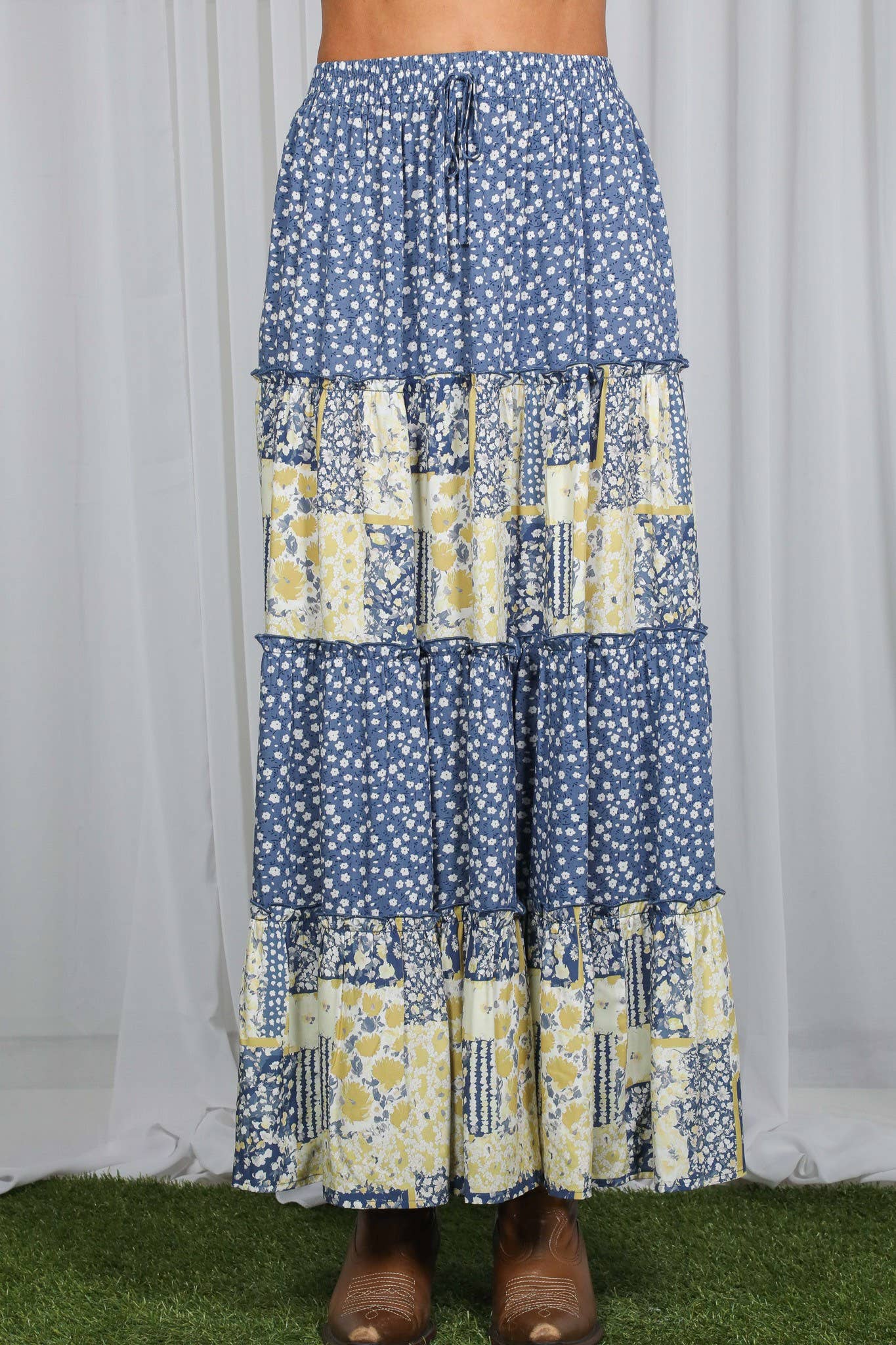 Patchwork Floral Print Boho Skirt