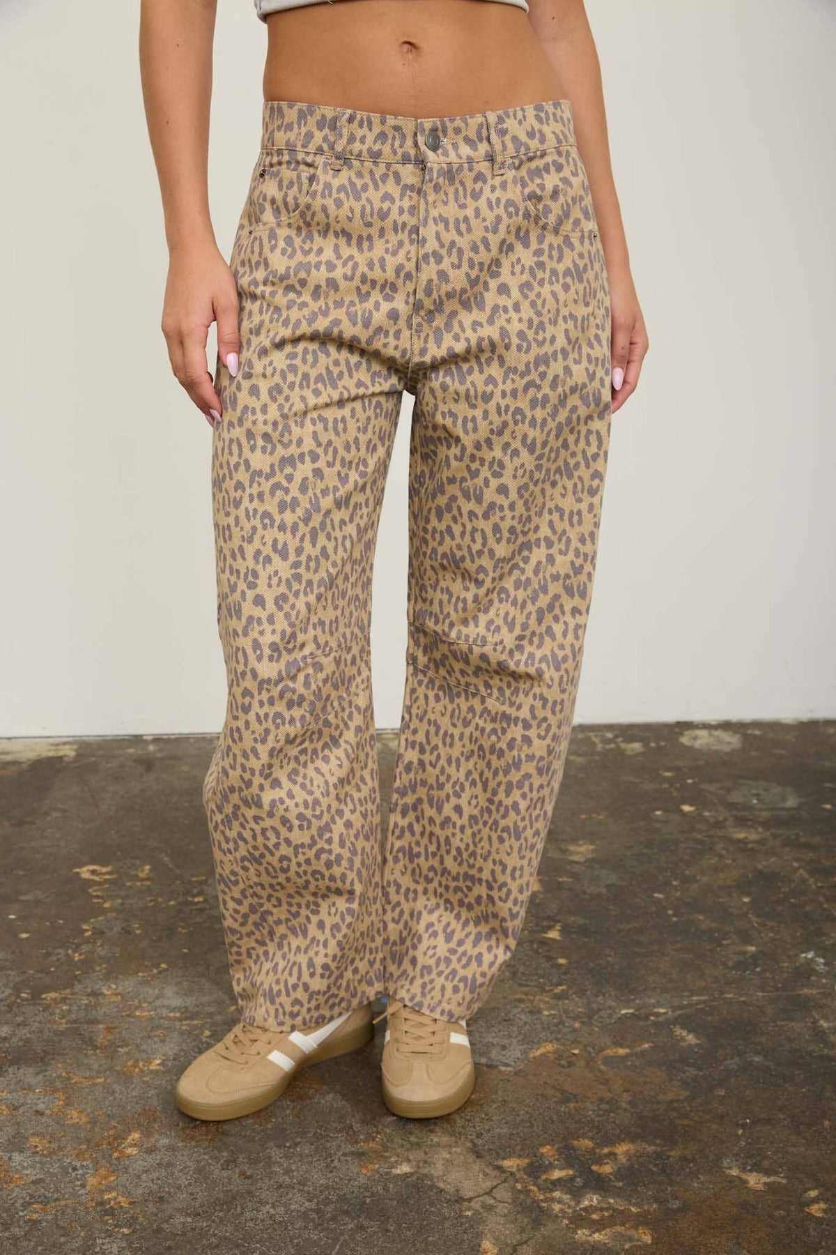 Leopard Print Barrel Jeans