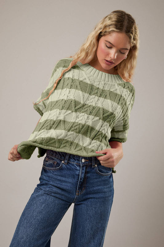 Maggie Striped Cable Sweater