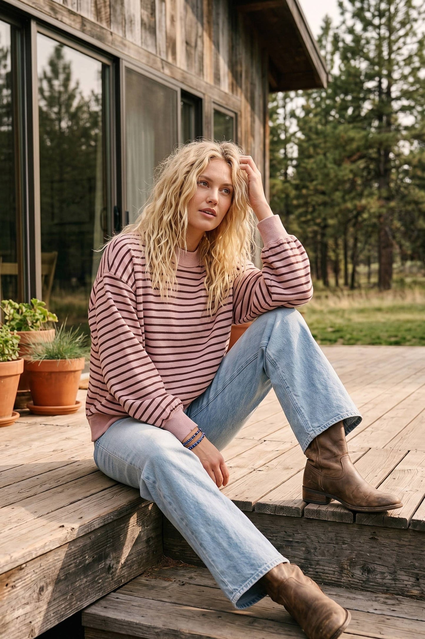 Sonny Oversized French Terry Striped Pullover