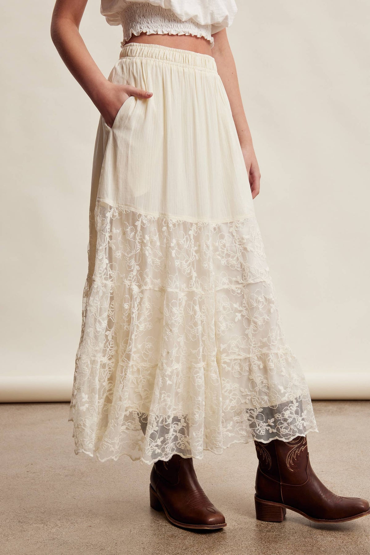 Lace Tiered Maxi Skirt