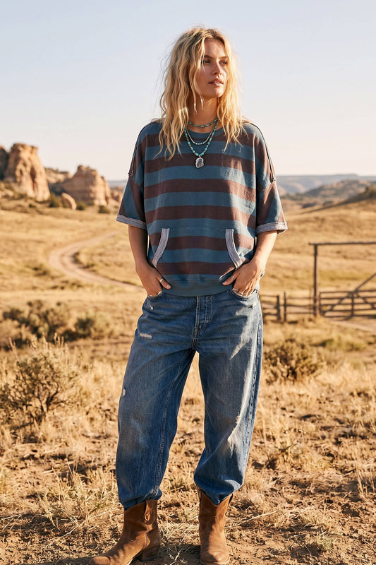 Oversized Stripe Terry Sweatshirt Top