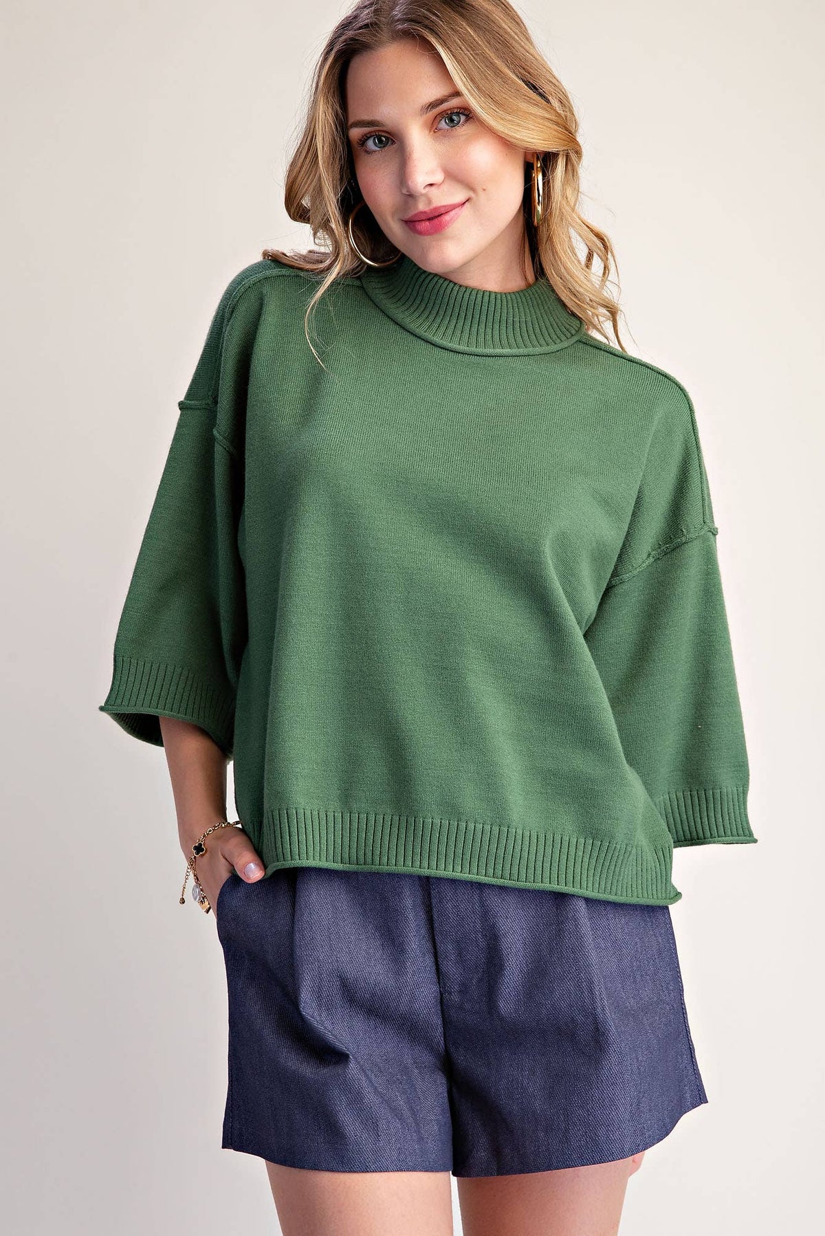 Lilly Mock Neck 3/4 sleeves Sweater