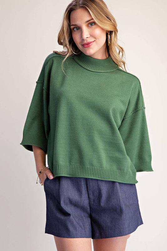Lilly Mock Neck 3/4 Sleeve Sweater