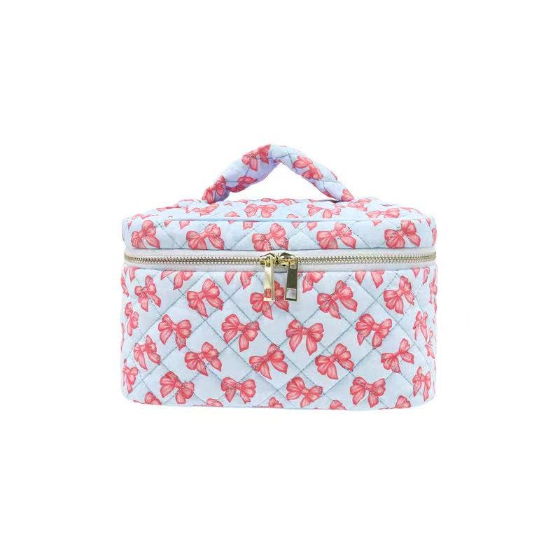 Karma Blue Ribbon Bow Quilted Makeup Bag