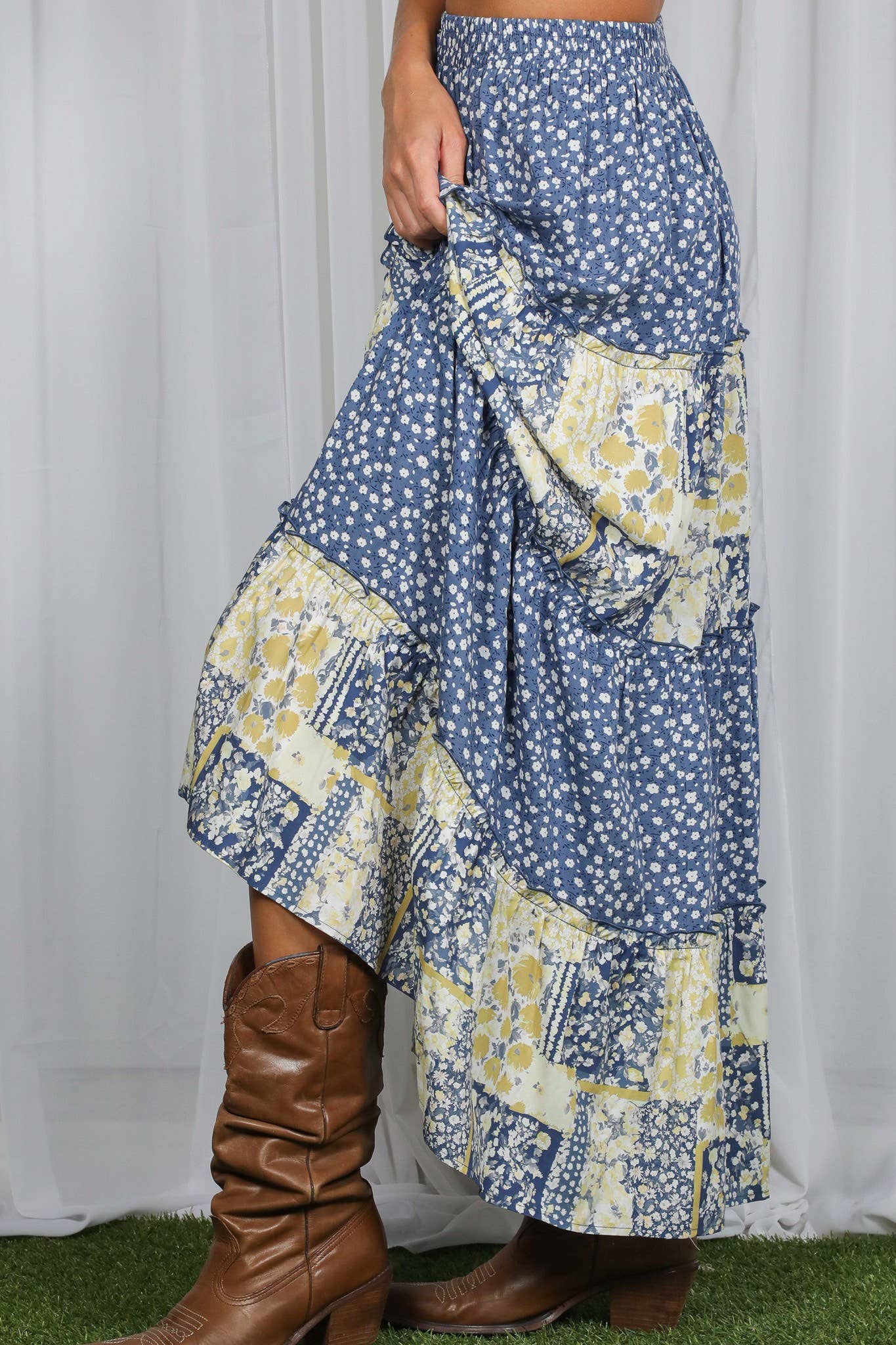 Patchwork Floral Print Boho Skirt