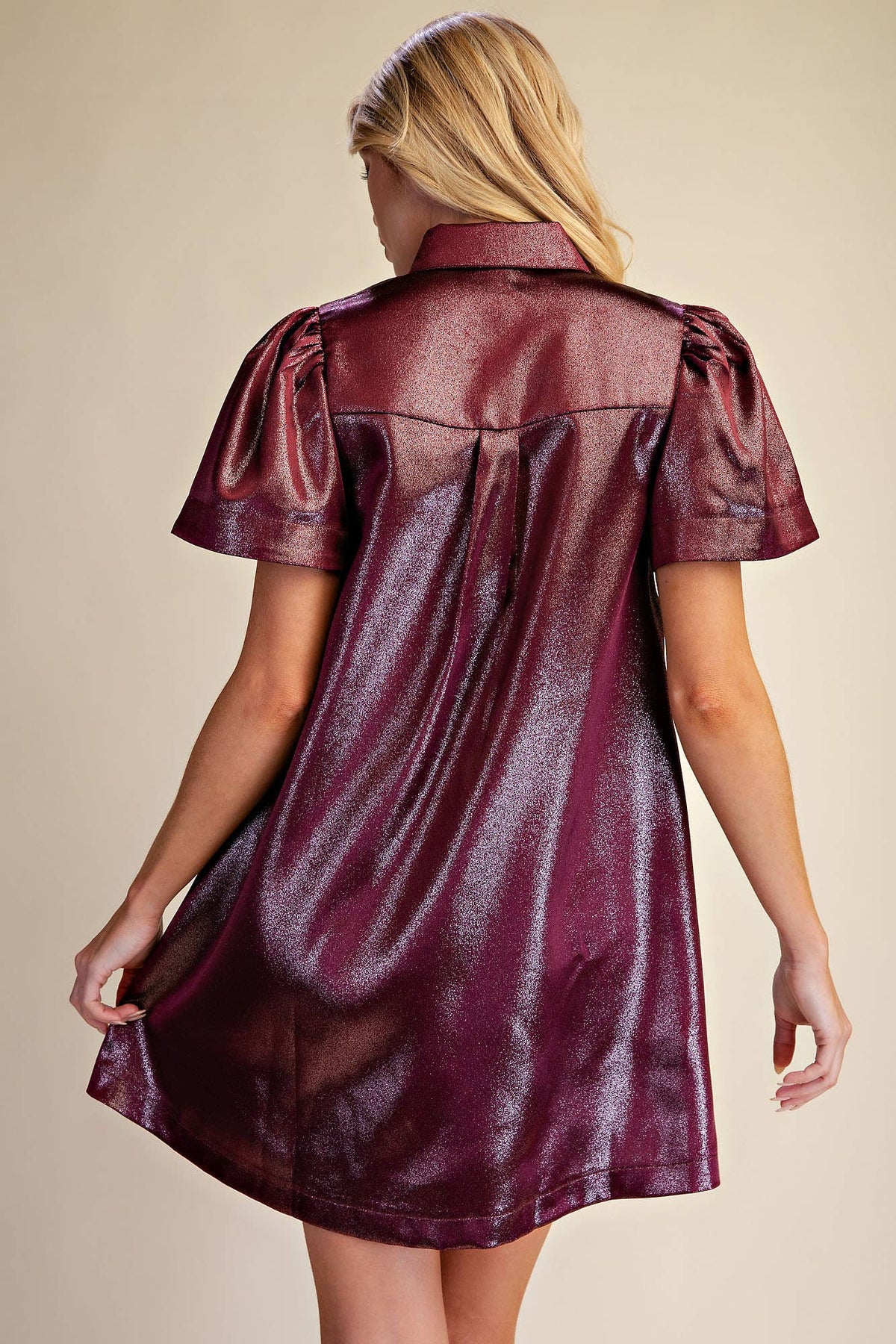Metallic Button Up Shimmer Dress