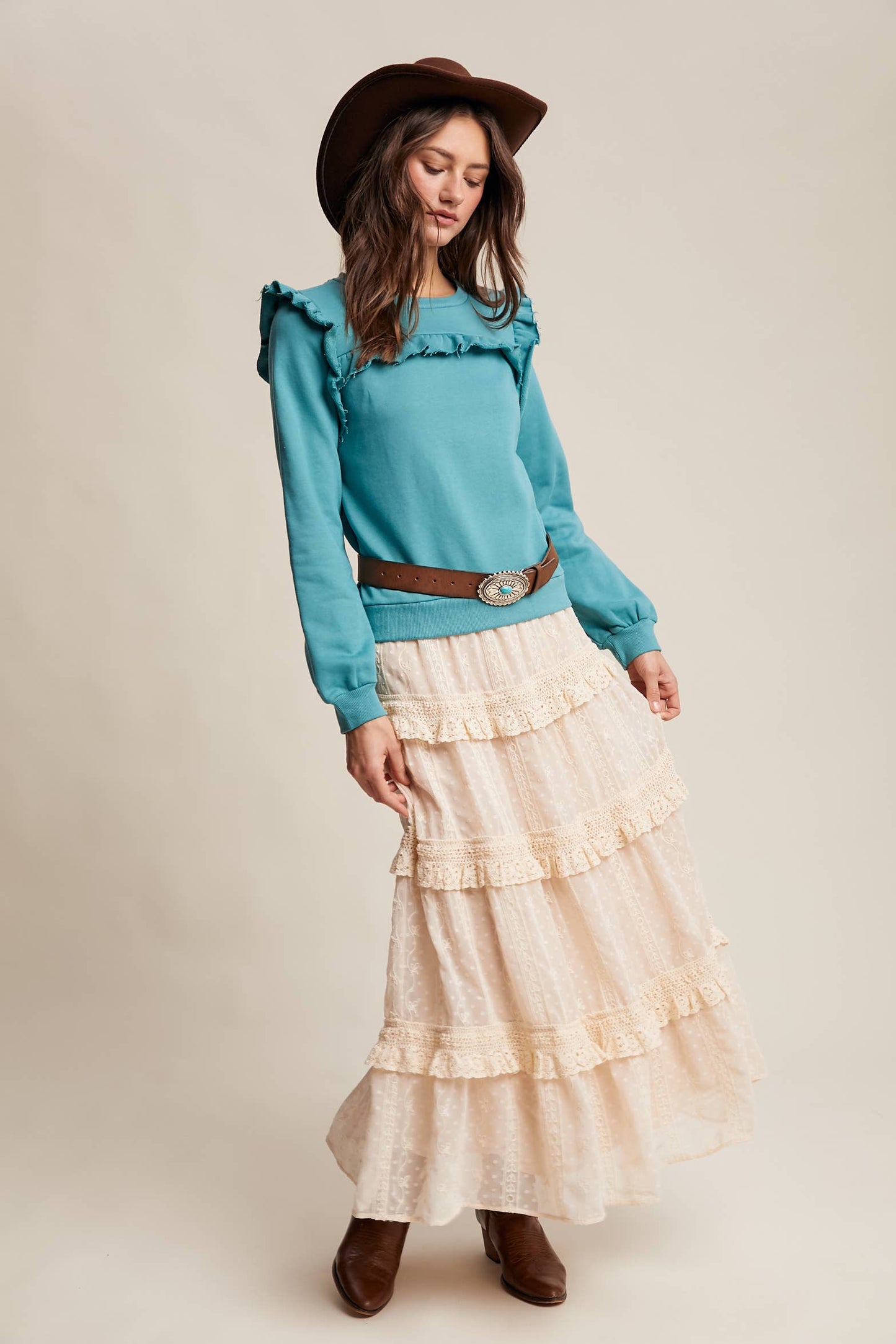 Embroidered Lace Tiered Maxi Skirt