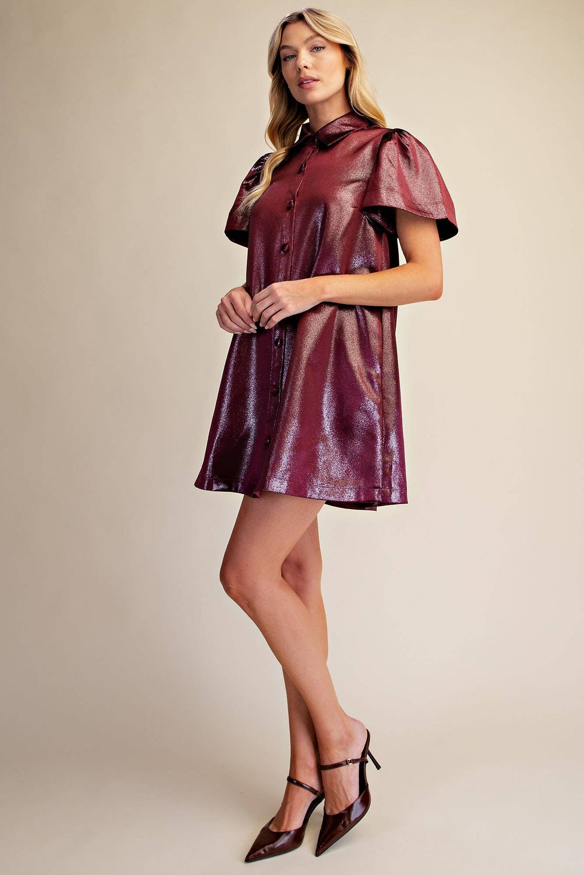 Metallic Button Up Shimmer Dress