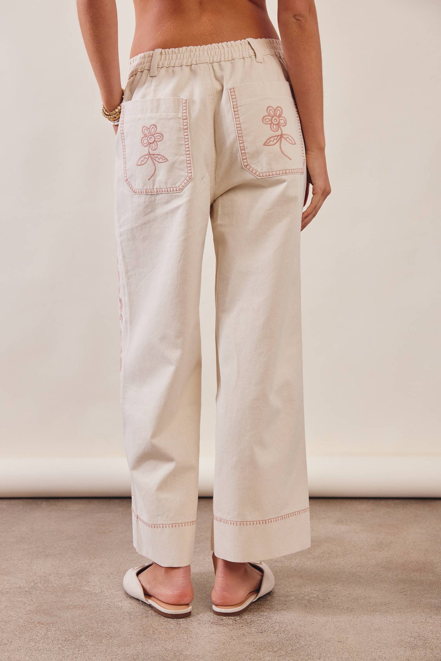Floral Embroidered Cropped Pants