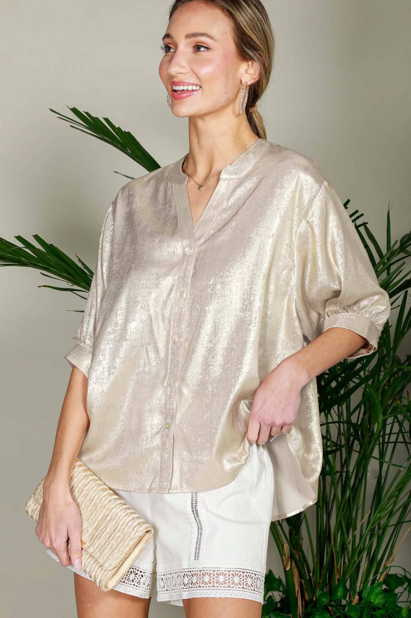 Shelly Metallic Woven Top
