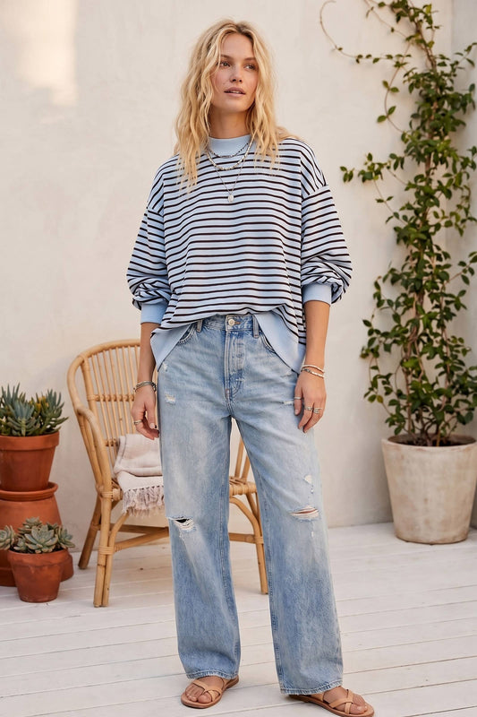Sonny Oversized French Terry Striped Pullover
