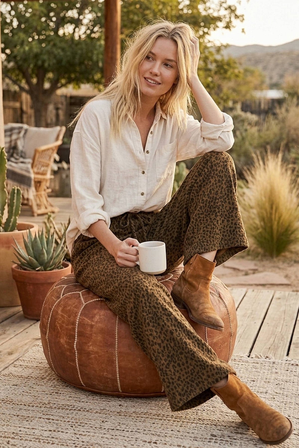 Leopard Wide Leg Drawstring Pants