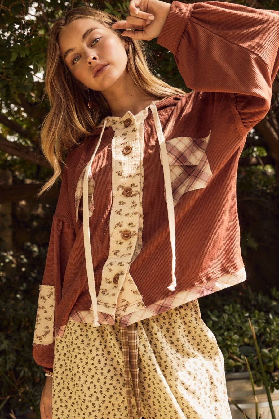 Jacie Vintage Mixed Pattern Hooded Jackie