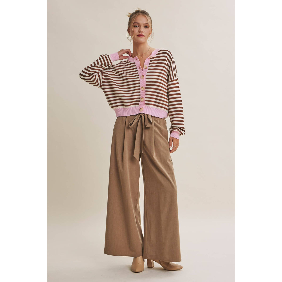 Pink Latte Stripe Cardigan